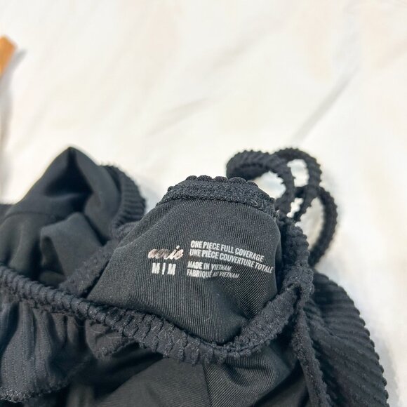 Aerie Textured Ruffle Tie One Piece Swimsuit Black Women’s Size Medium - Picture 8 of 8